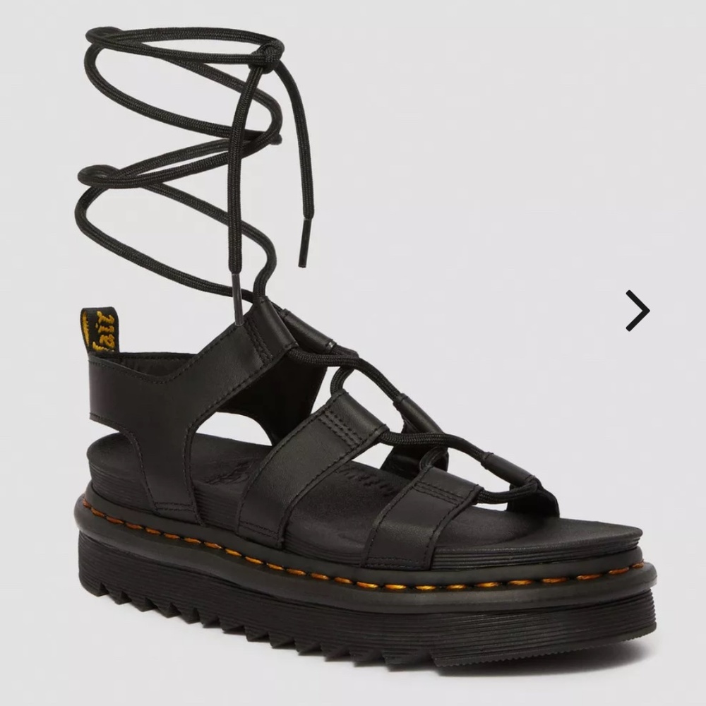 Dr. Martens Black Leather Lace-Up Gladiator Platform Sandals